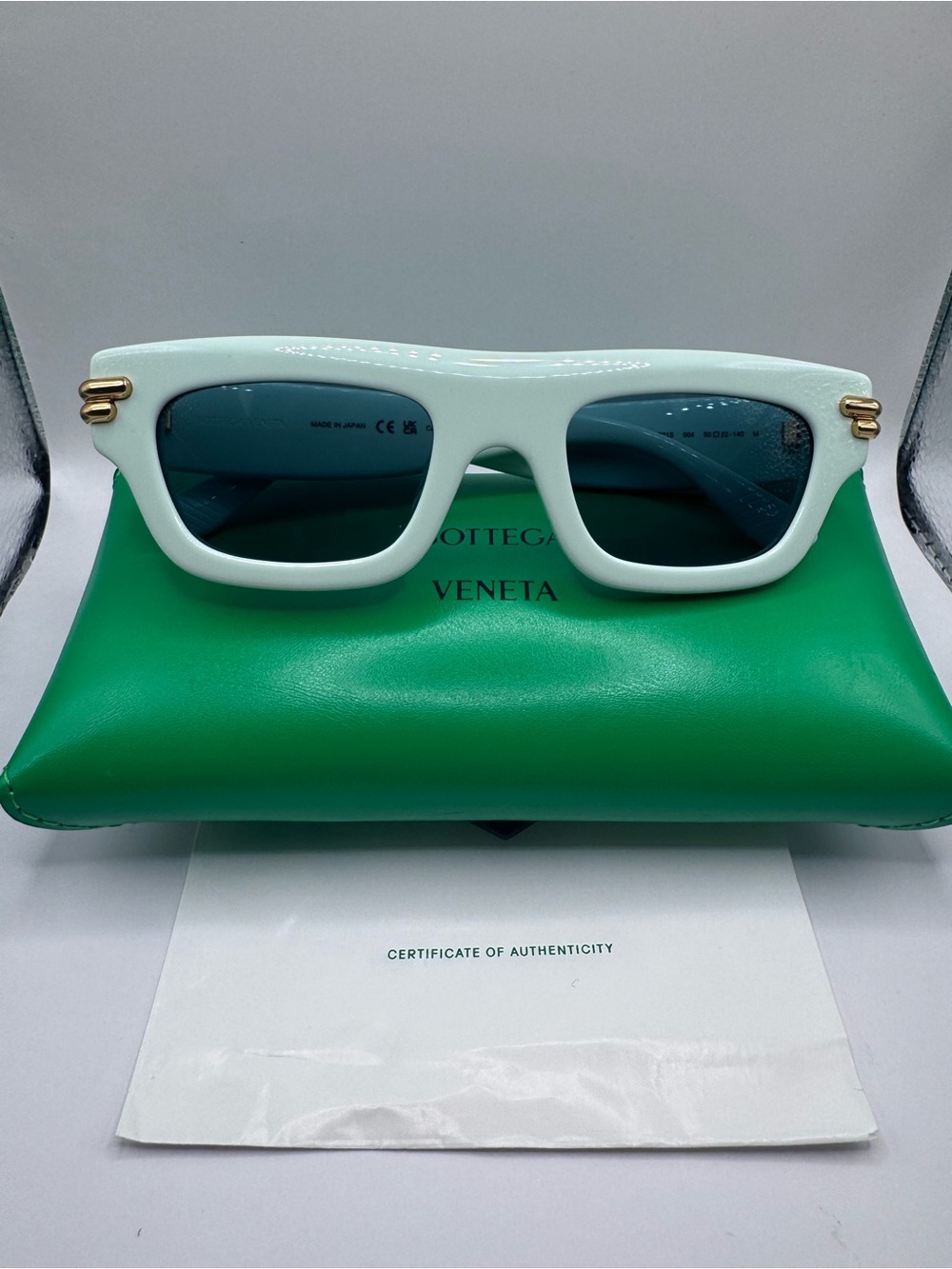 Bottega Veneta BV1321S-004 Bold White Square Sunglasses certificate